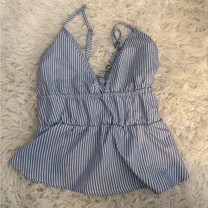 SHEIN Blue and White Striped Halter Top